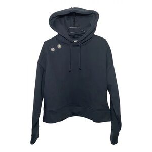 ba&sh Navy Hoodie with graphic and rhinestone buttons M